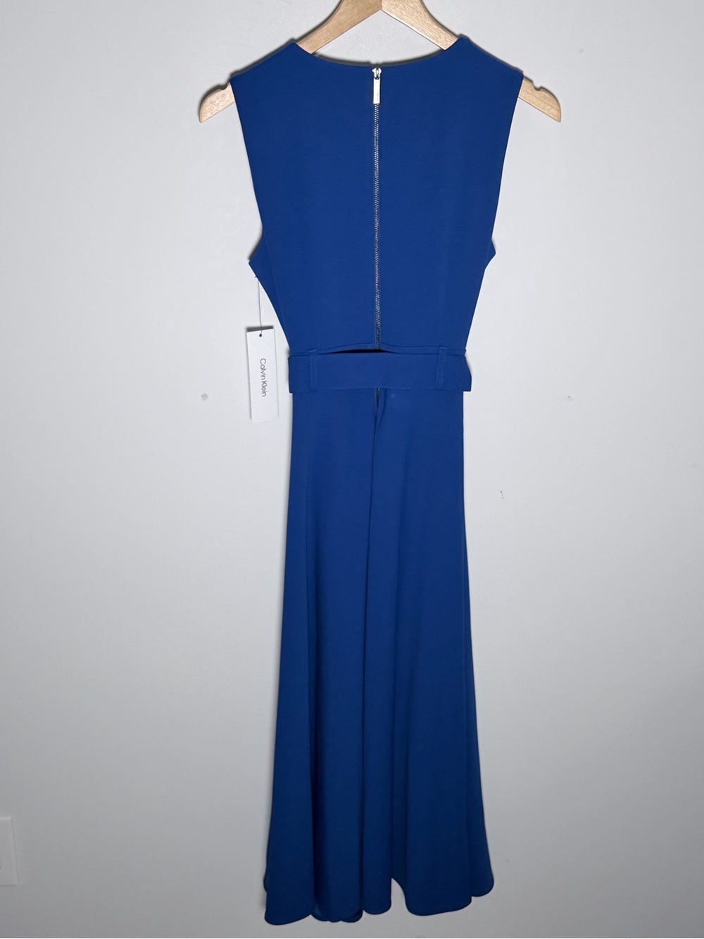Calvin Klein Cobalt Blue Sleeveless Midi Dress with Waist Tie - Picture 6 of 8